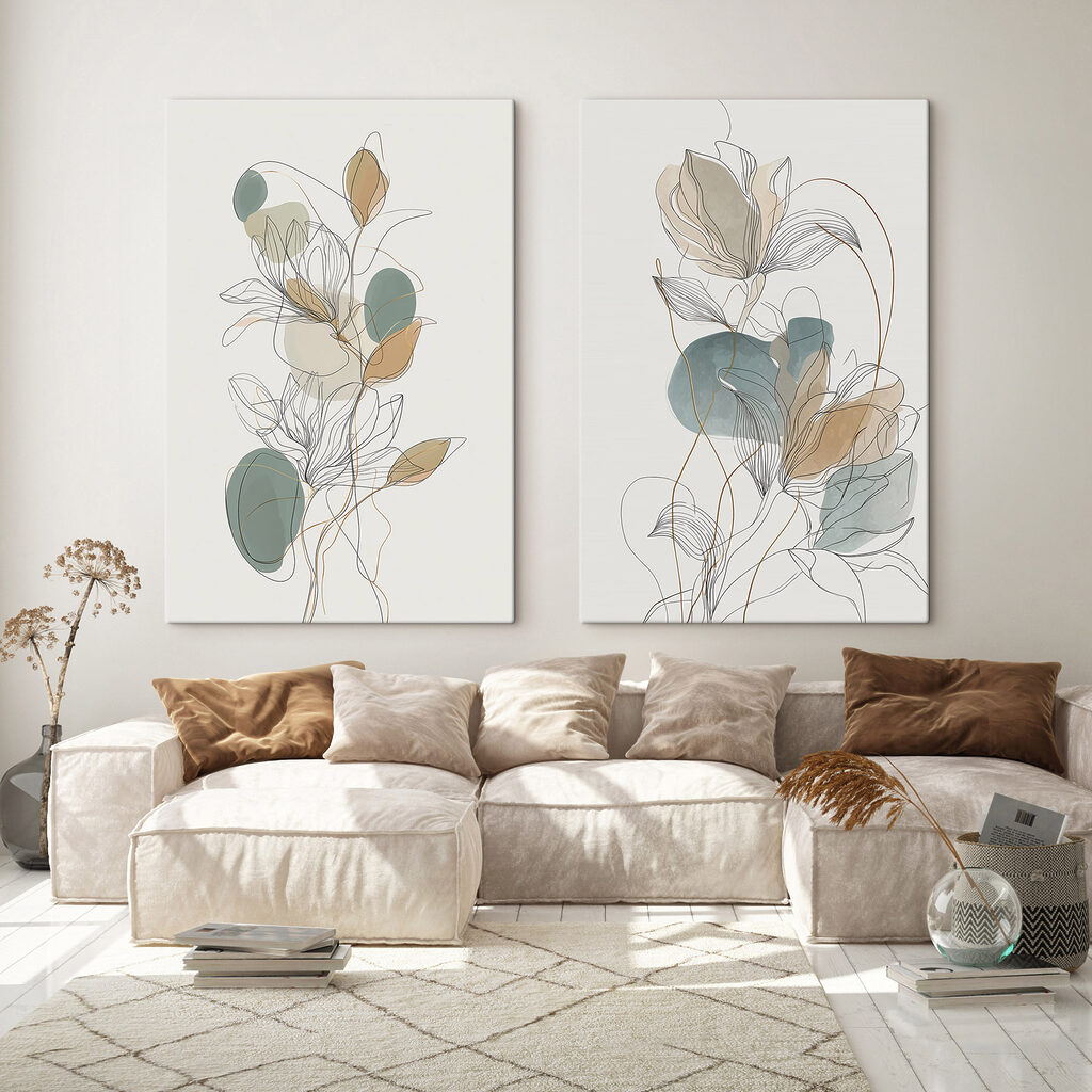 Flores em traço leve num interior