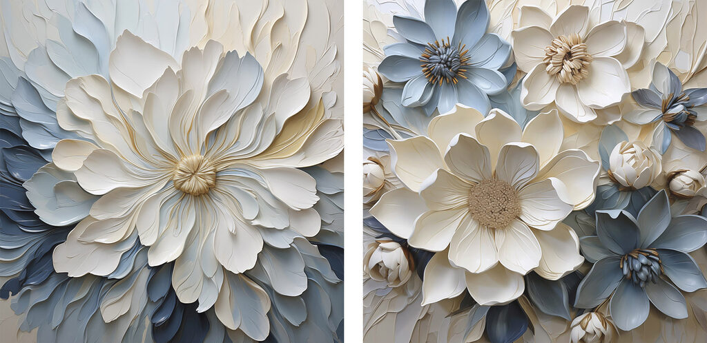 Flores brancas entre azuis — design completo