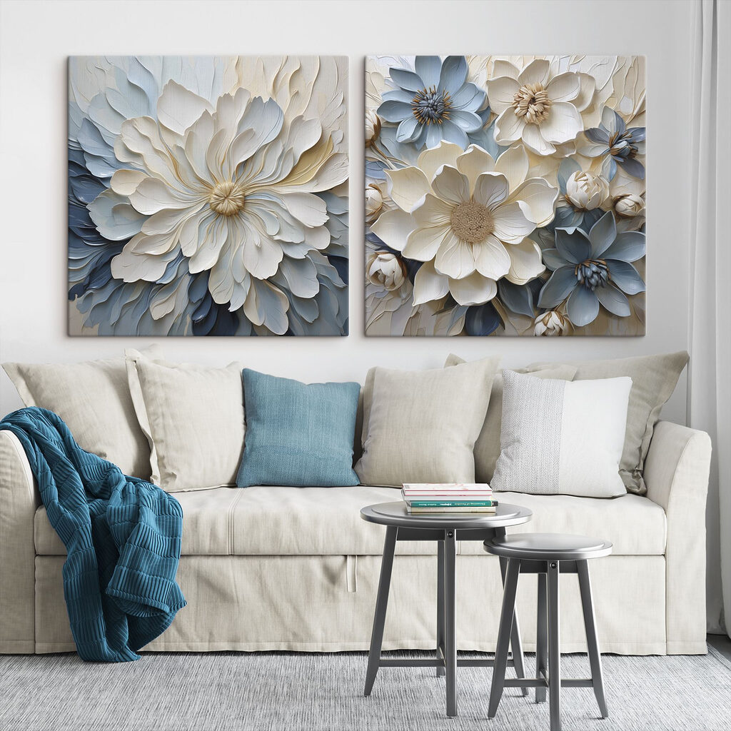 Flores brancas entre azuis — interior 2