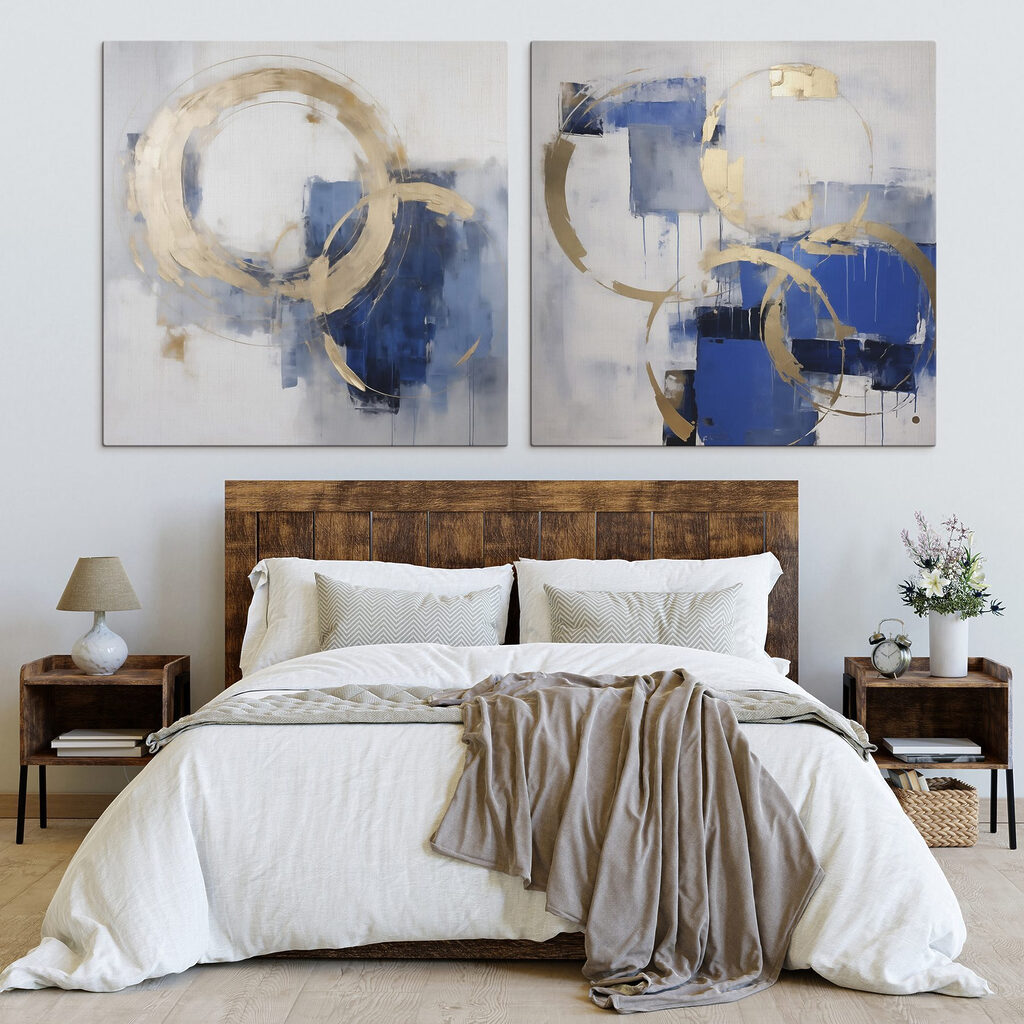 Anéis dourados sobre azul — interior 2