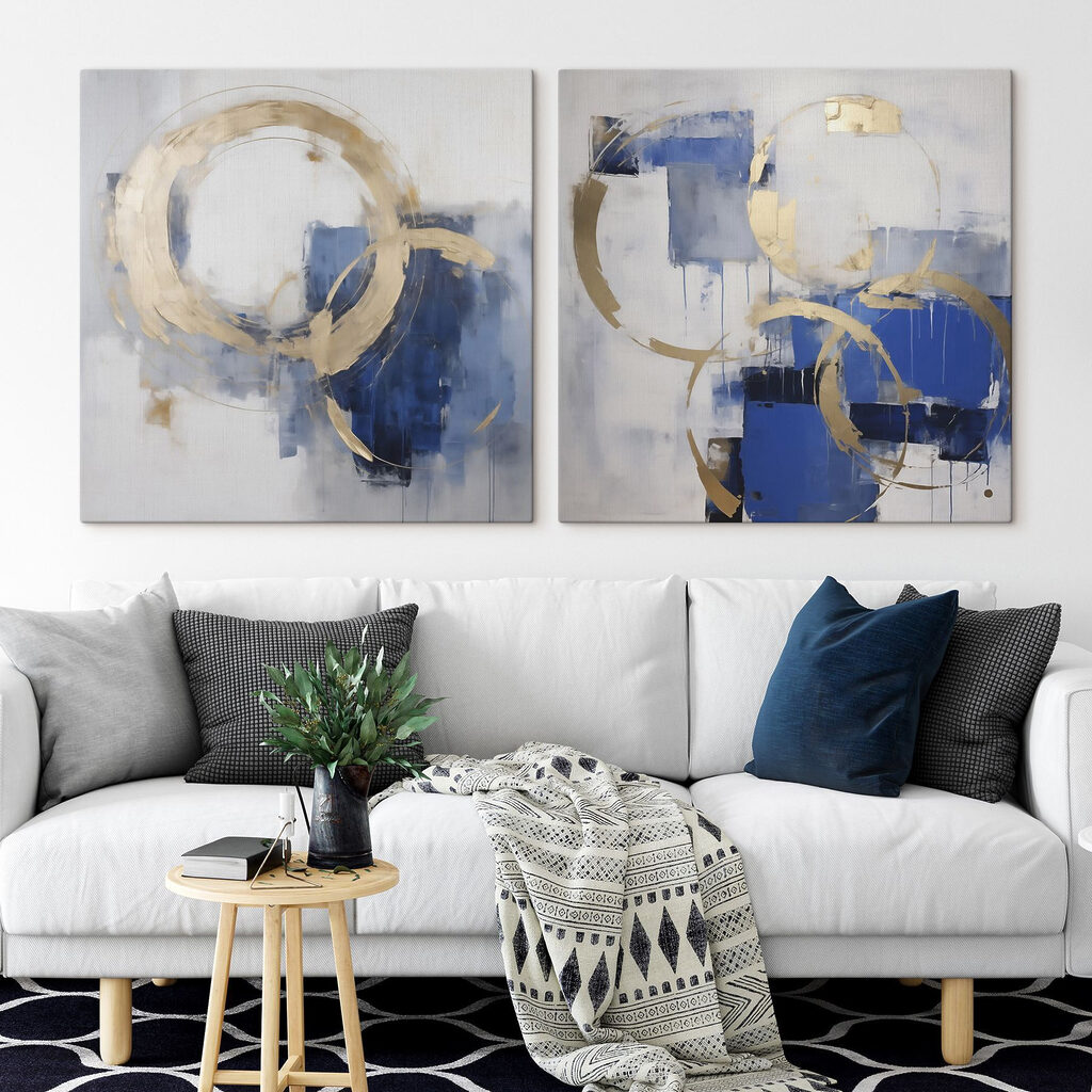 Anéis dourados sobre azul — interior 1