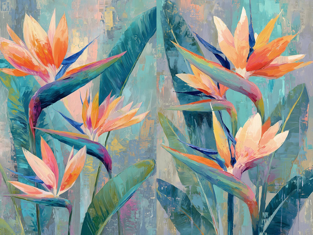 Flores tropicais em pinceladas — design completo