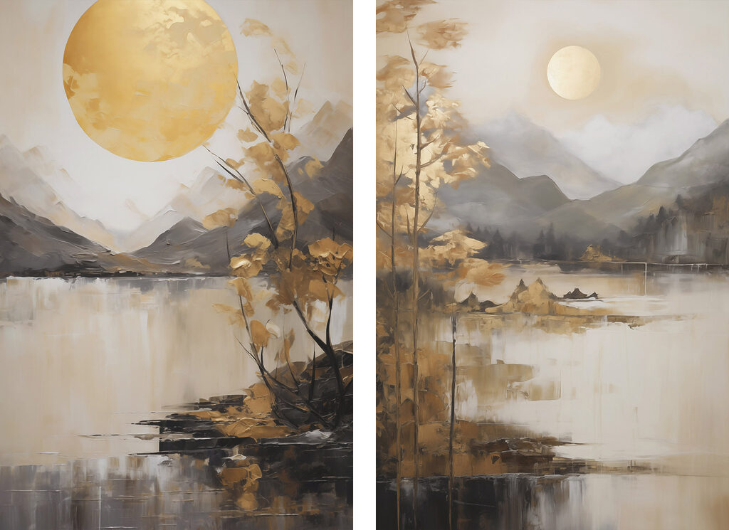 Sol dourado no lago — design completo
