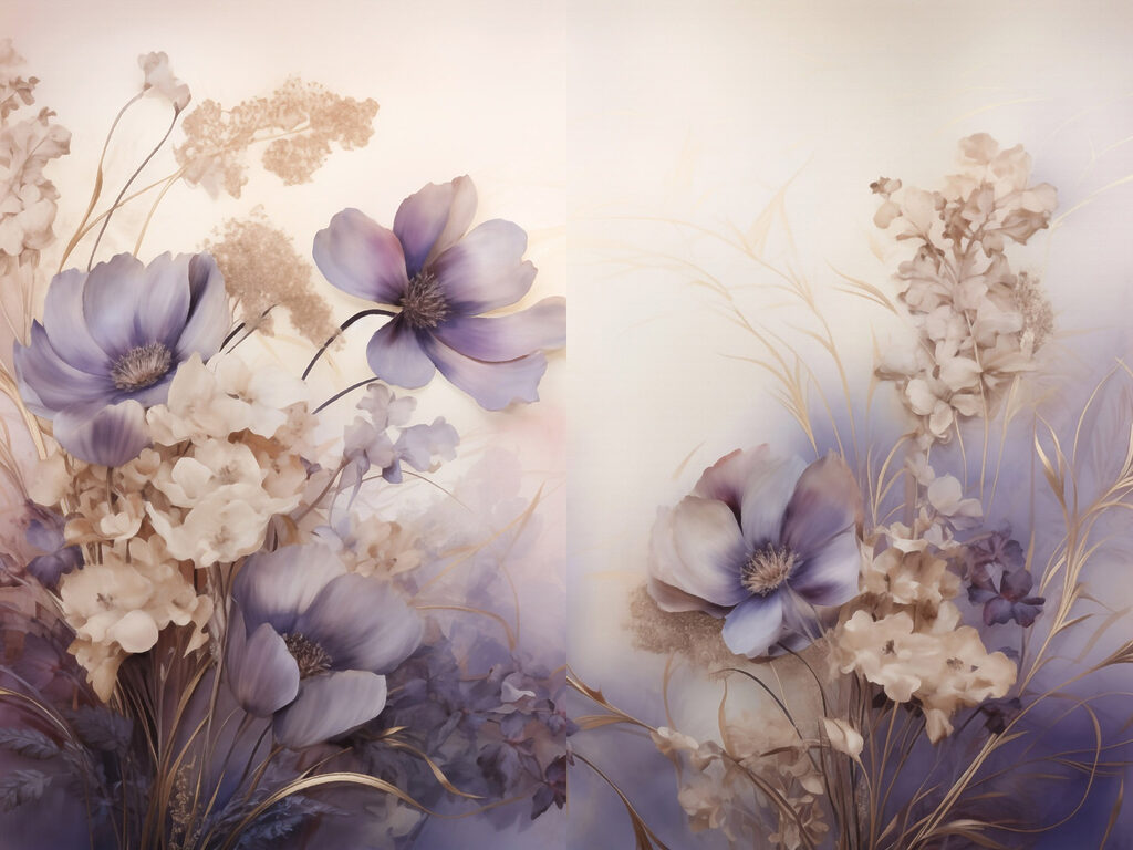 Flores lilás na neblina — design completo
