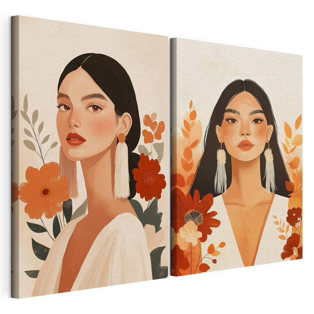Retratos com flores quentes, tela esticada e borda contínua