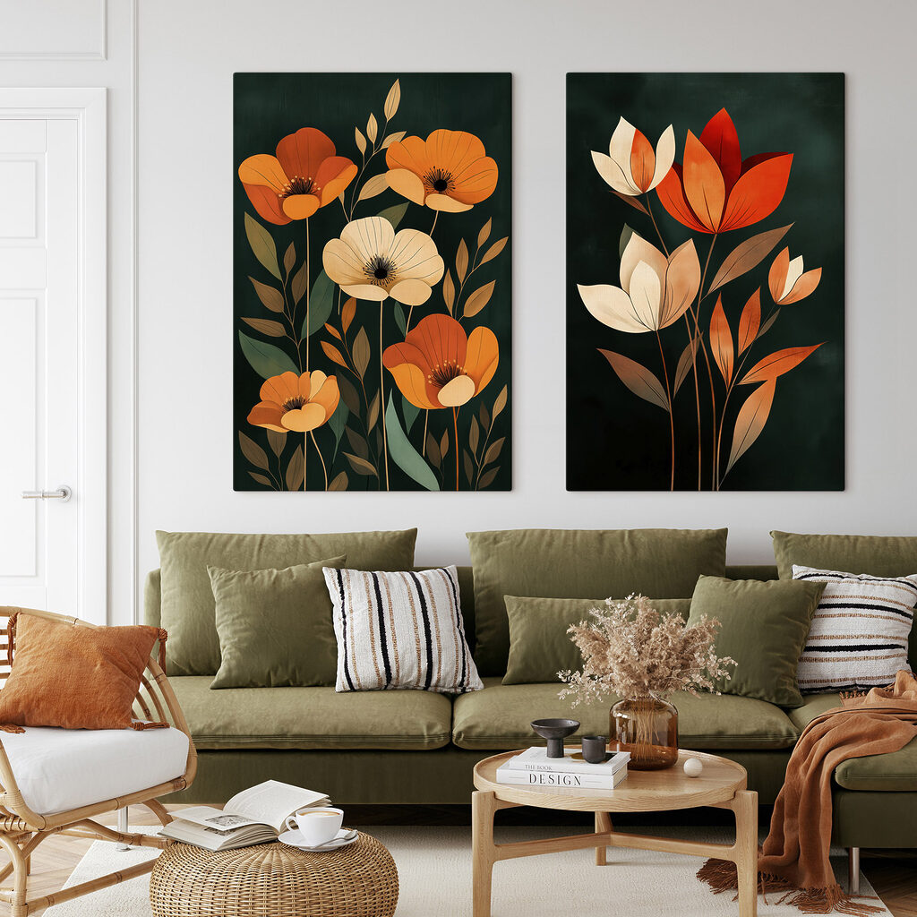 Flores sobre verde-escuro — interior 1