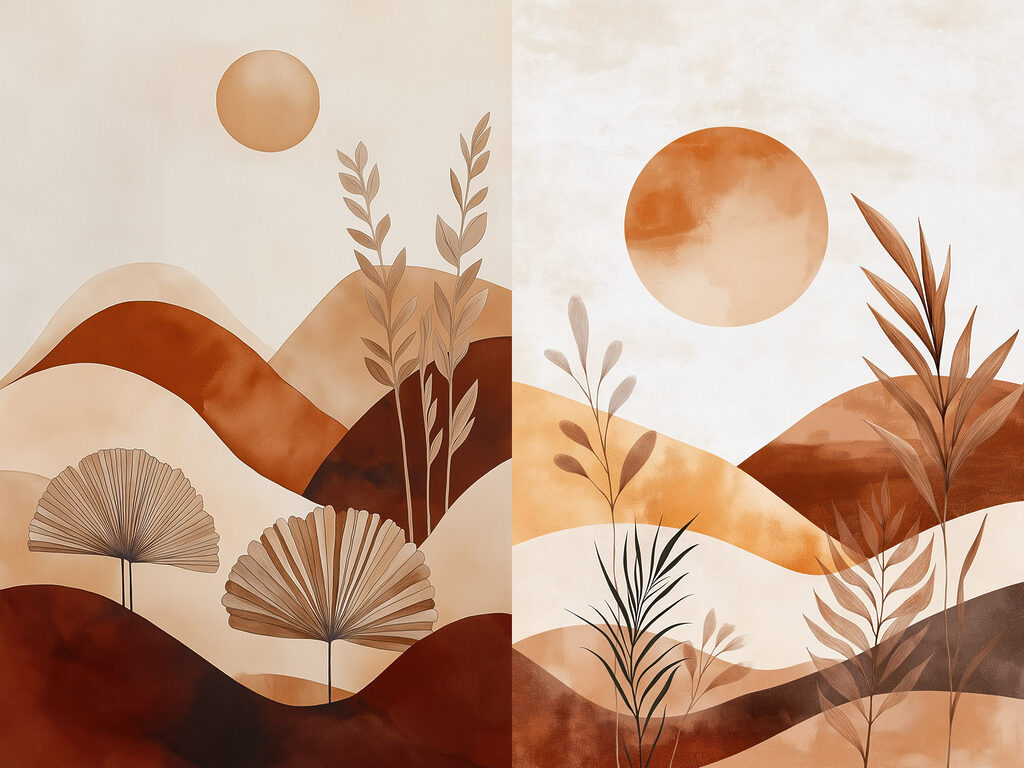 Sol sobre colinas quentes — design completo