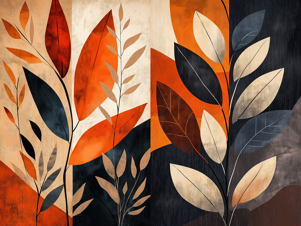 Folhas ferrugem em azul-noite — design completo