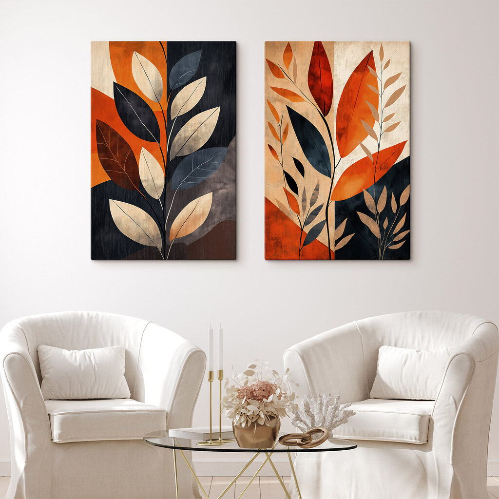 Folhas ferrugem em azul-noite — interior 2