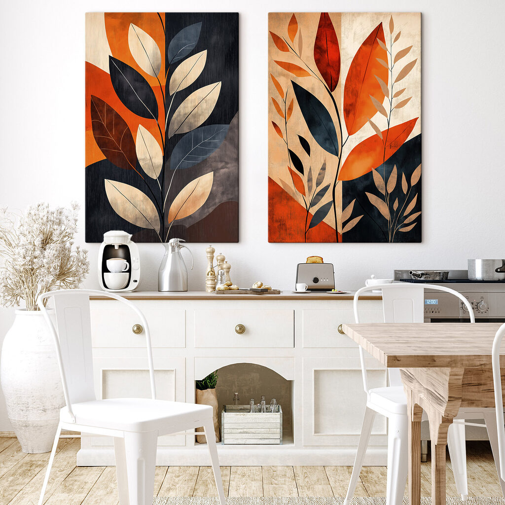 Folhas ferrugem em azul-noite — interior 1