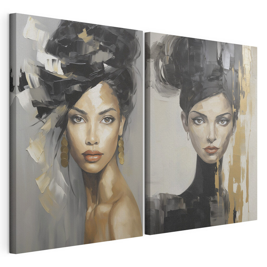 Retratos de cabelo apanhado, tela esticada e borda contínua