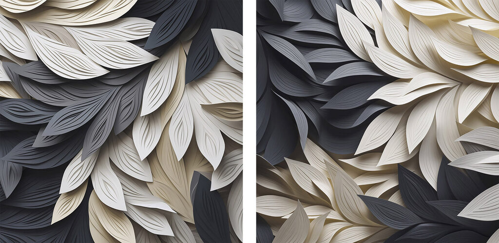 Folhas pretas e brancas — design completo