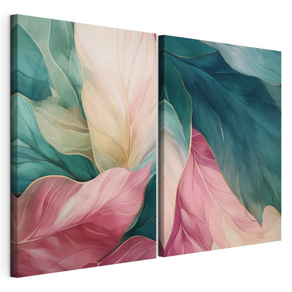 Folhas com contornos finos, tela esticada e borda contínua