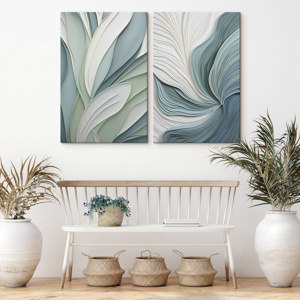Folhas sobre ondas azul-esverdeadas — interior 1