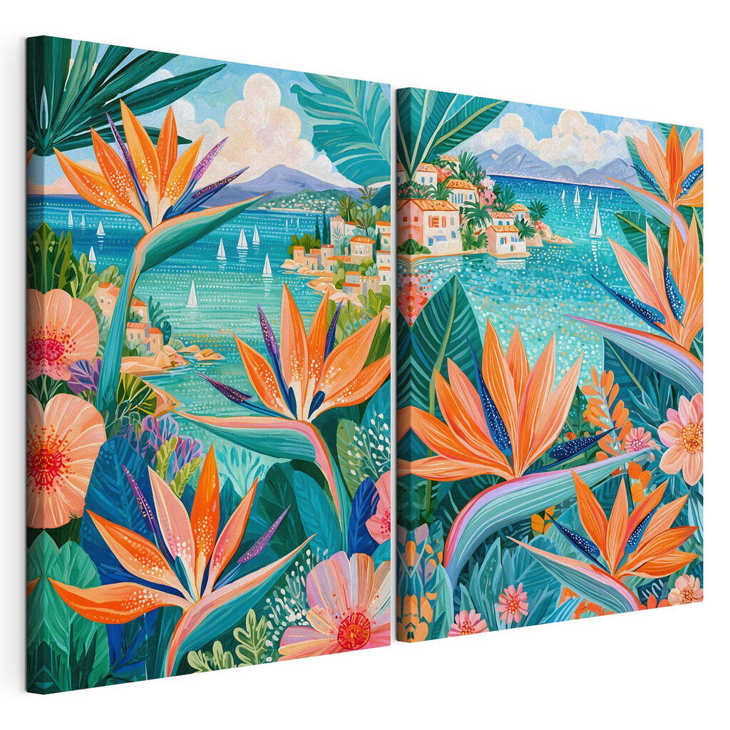 Colagem floral com plantas, tela esticada e borda contínua