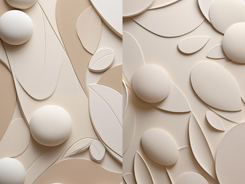 Esferas entre folhas curvas — design completo