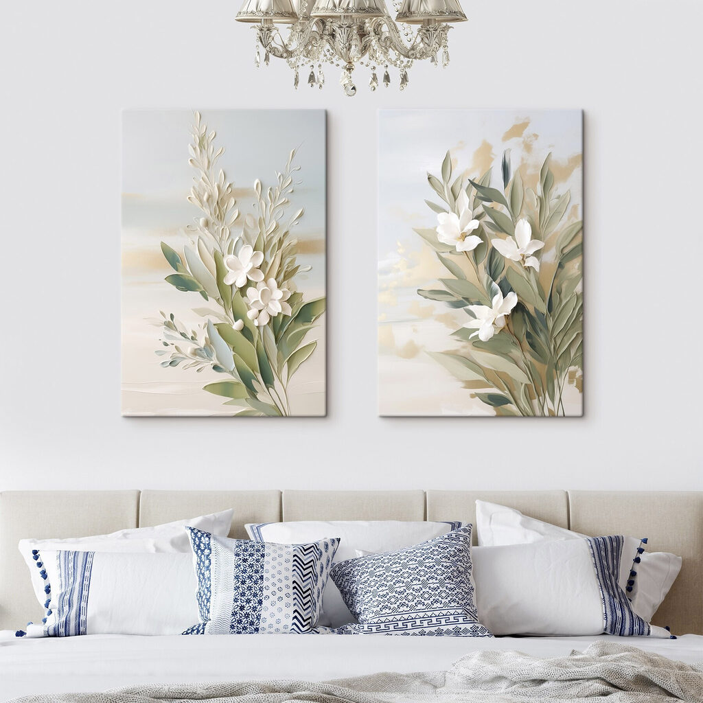 Flores brancas sobre verde-salva — interior 2
