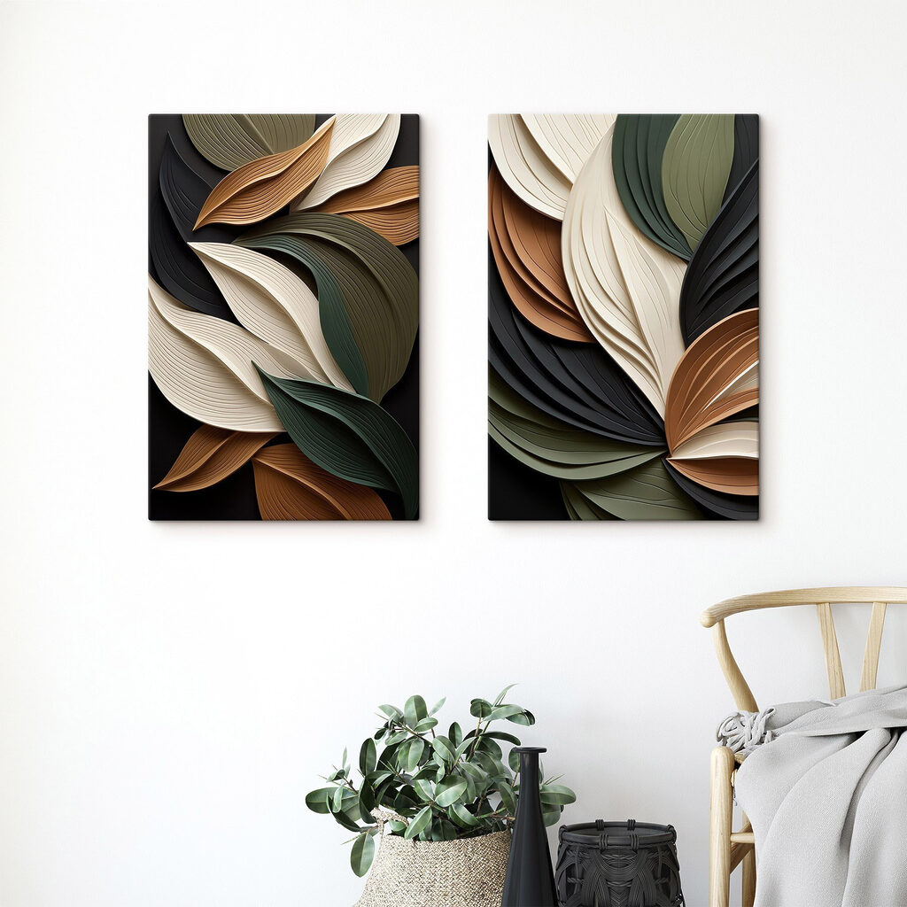 Folhas em dobras escuras num interior