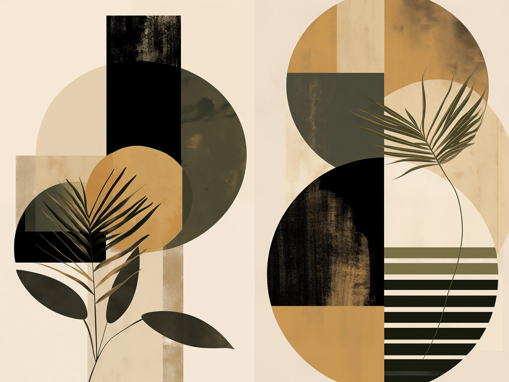 Palmas em círculos ocre — design completo