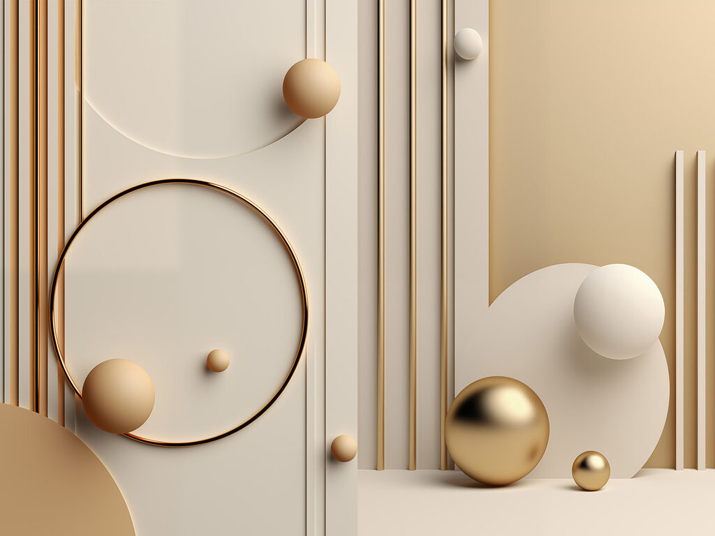 Esferas entre linhas verticais — design completo