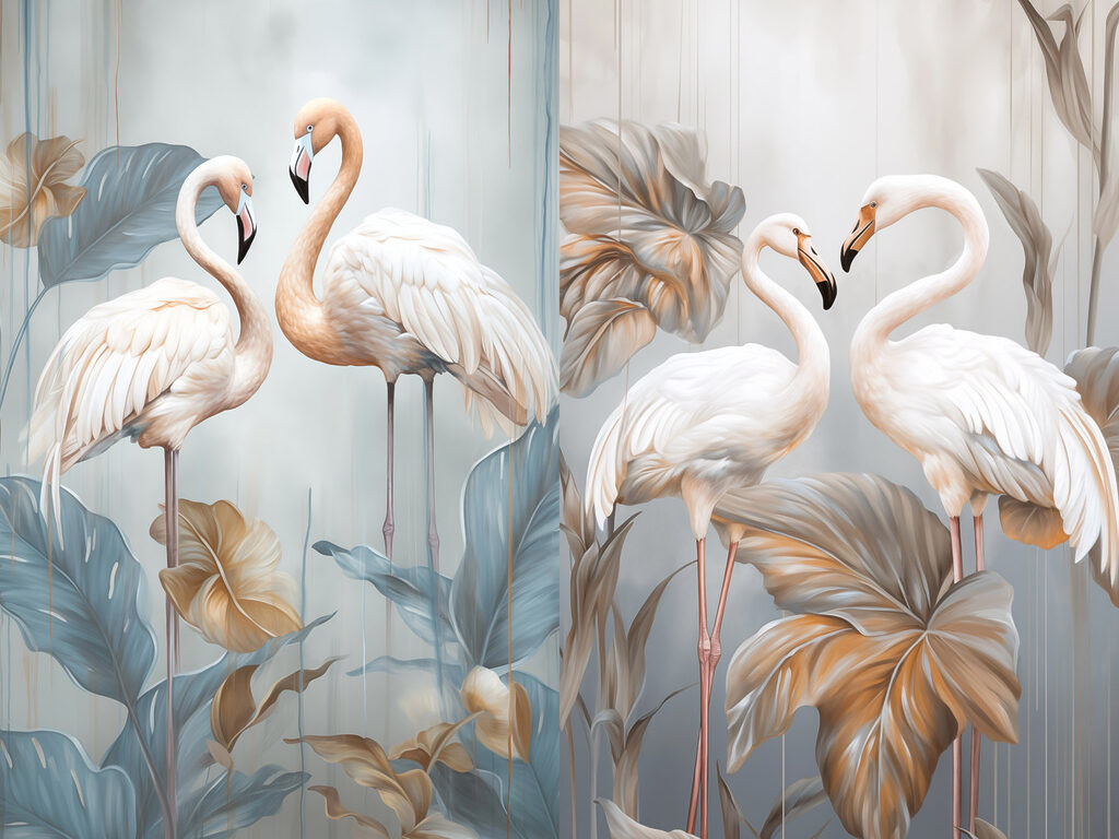 Duas aves sobre hastes — design completo