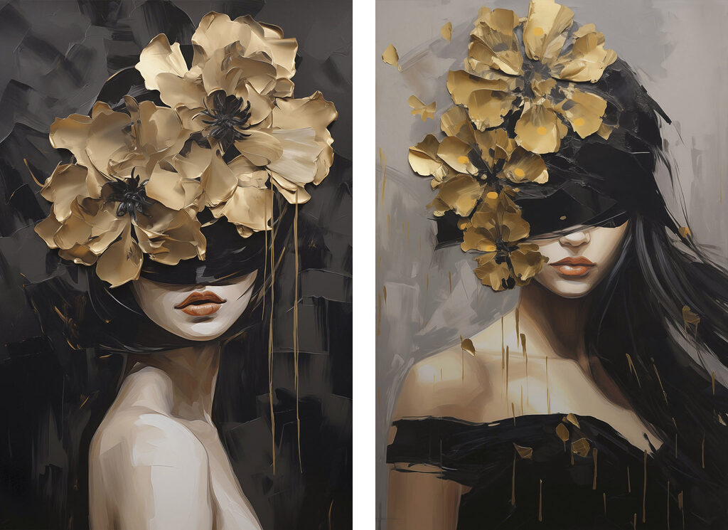 Flores sobre olhos escuros — design completo