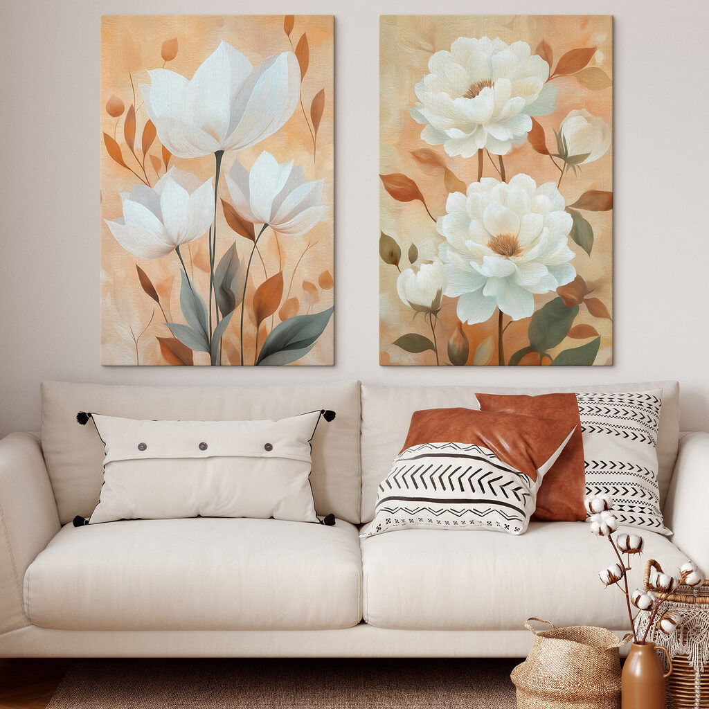 Flores brancas sobre laranja — interior 1