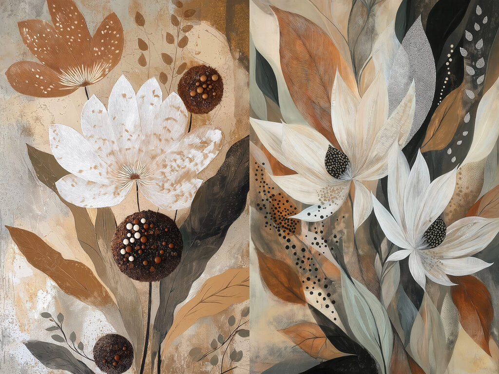 Flores entre pontos terrosos — design completo