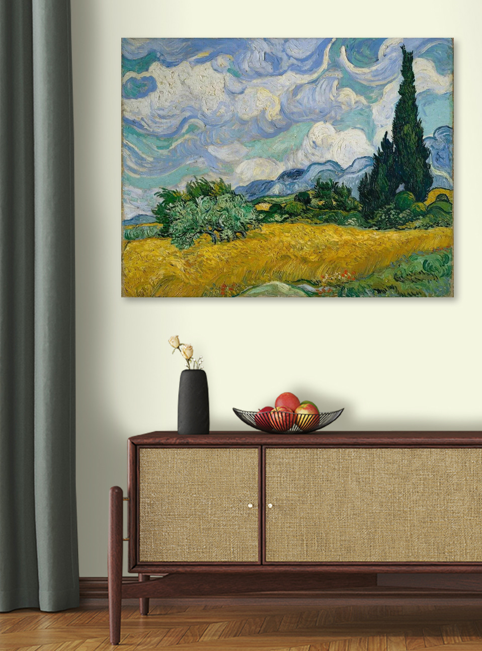 Ciprestes sob nuvens rodopiantes — interior 3