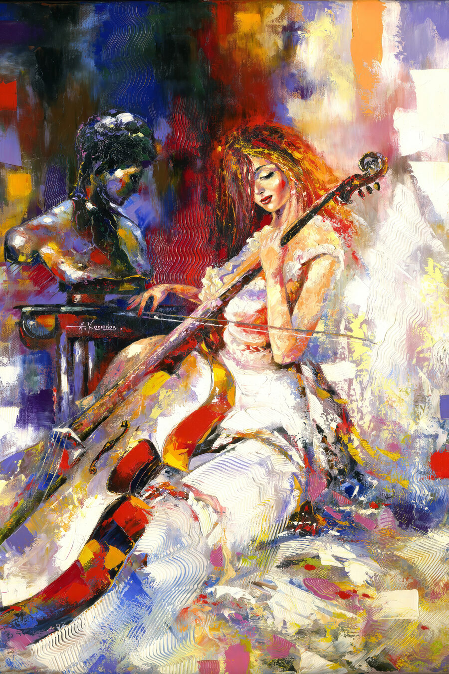 Violoncelo em movimento — design completo