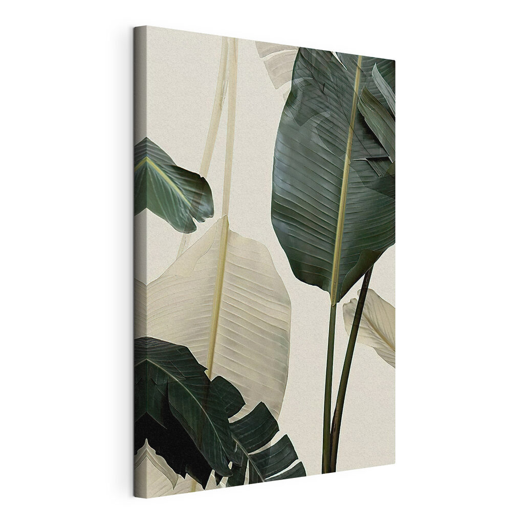 Folhas tropicais em contraste, tela esticada e borda contínua