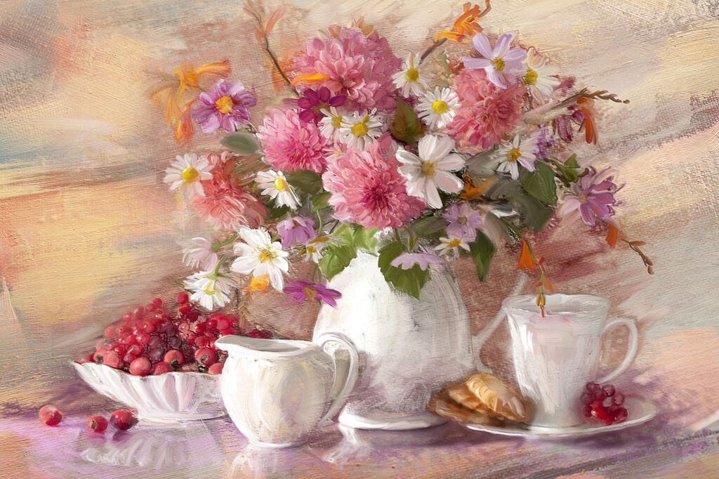 Flores com fruta — design completo