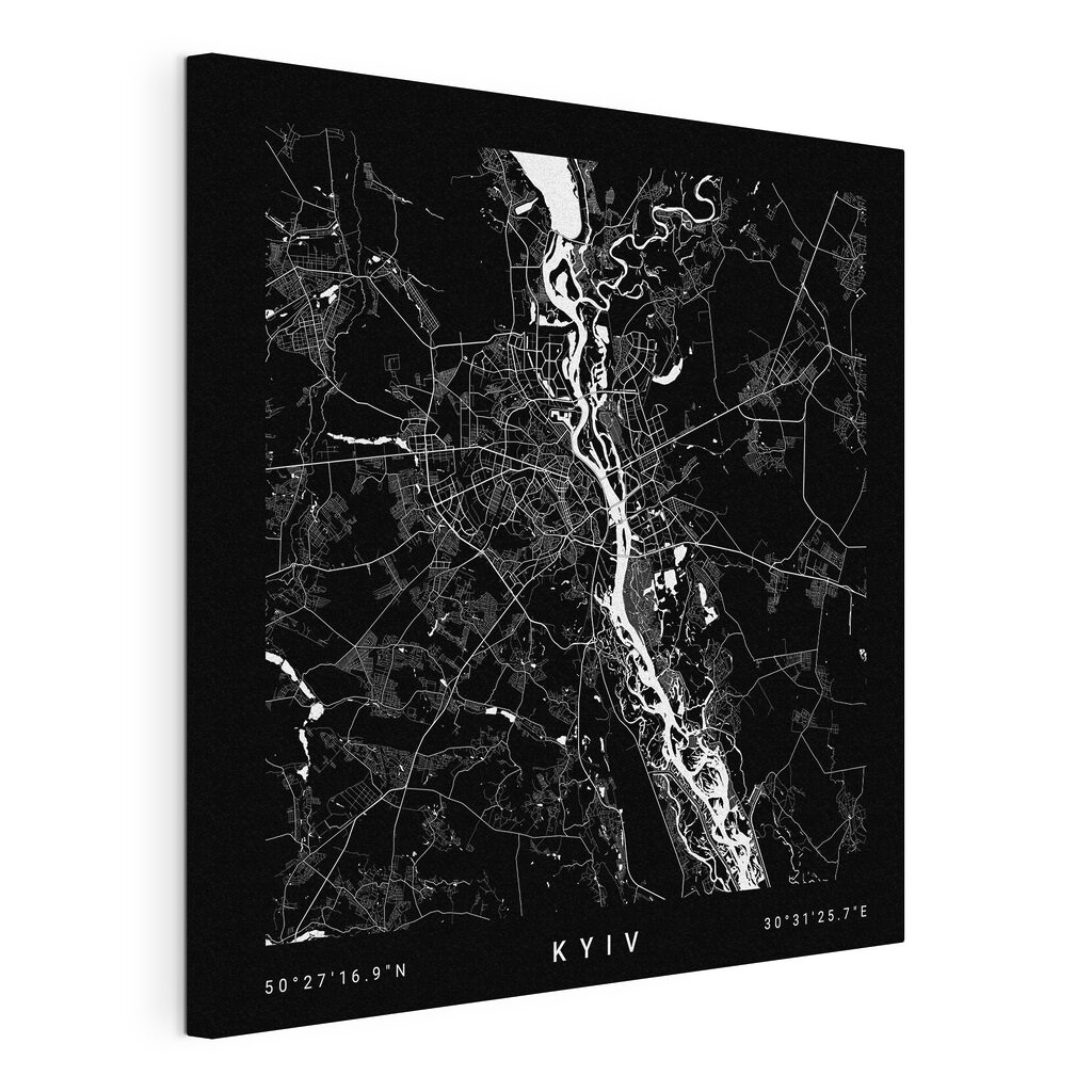 Mapa de Kyiv, tela esticada e borda contínua