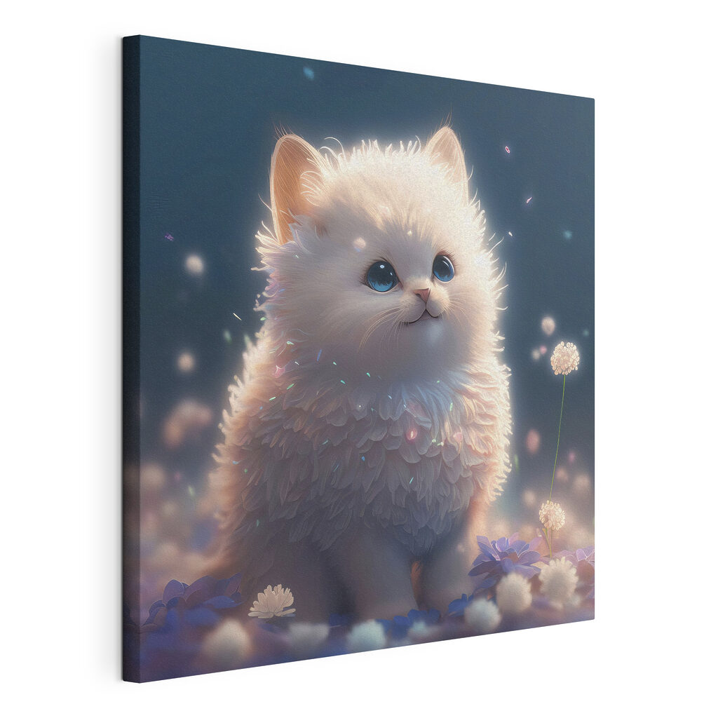 Gatinho entre luzes, tela esticada e borda contínua