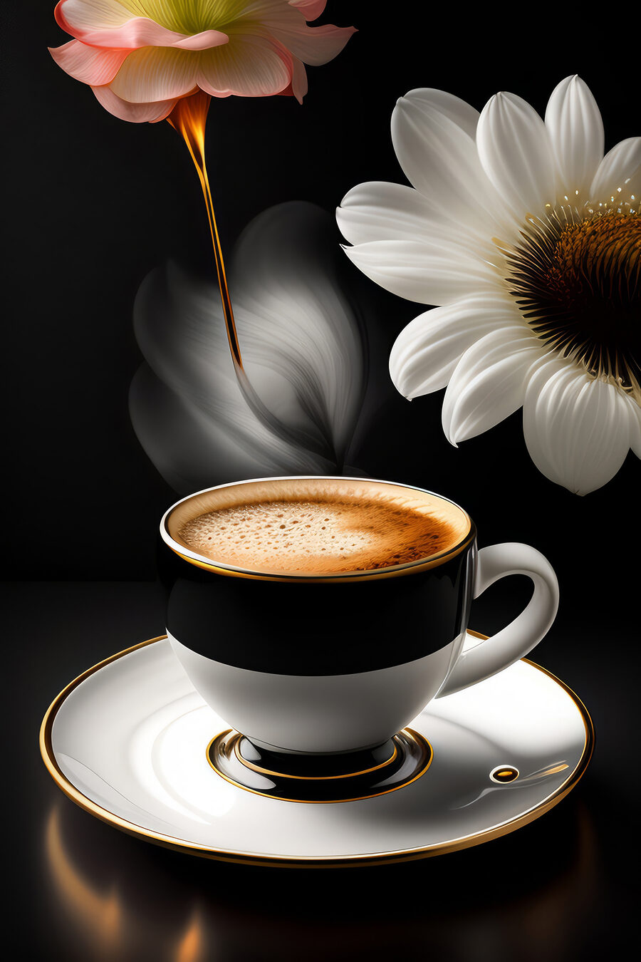 Café preto e flores — design completo