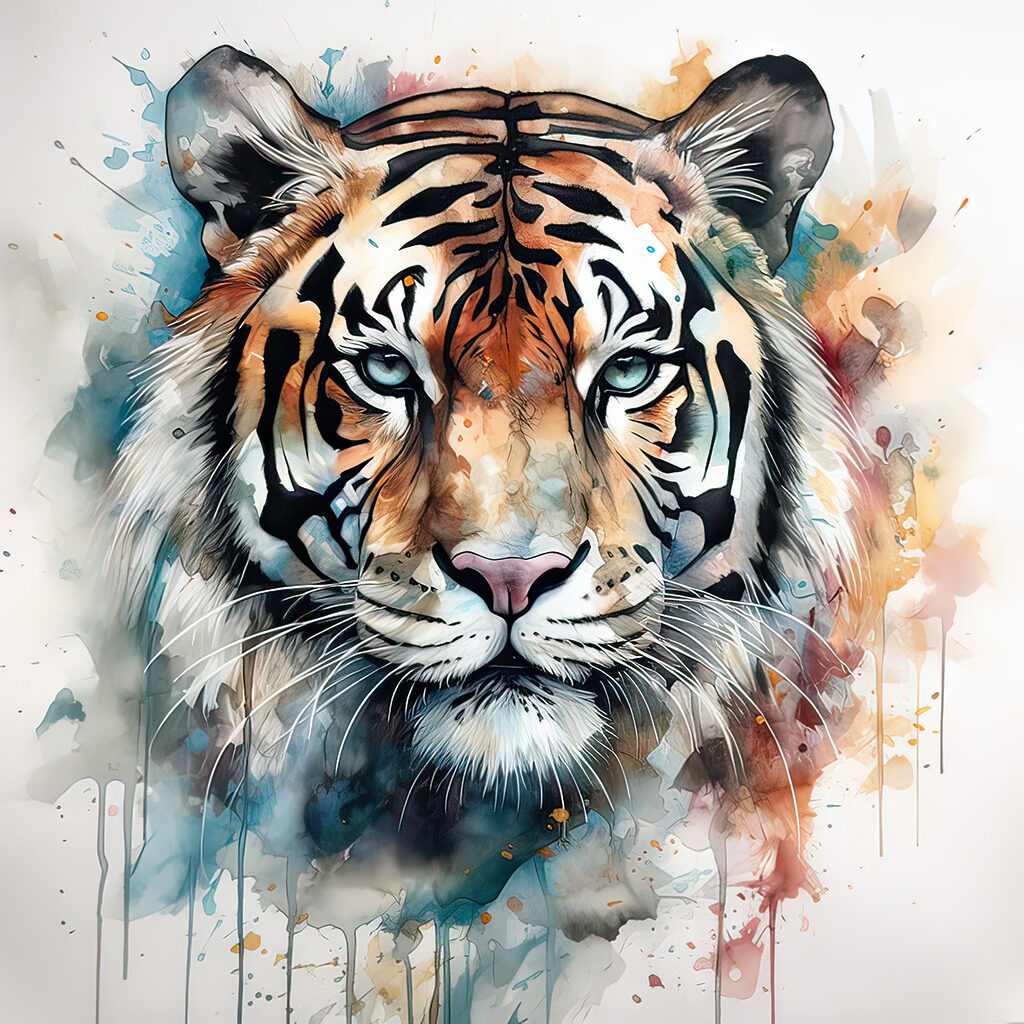 Tigre em salpicos frios — design completo