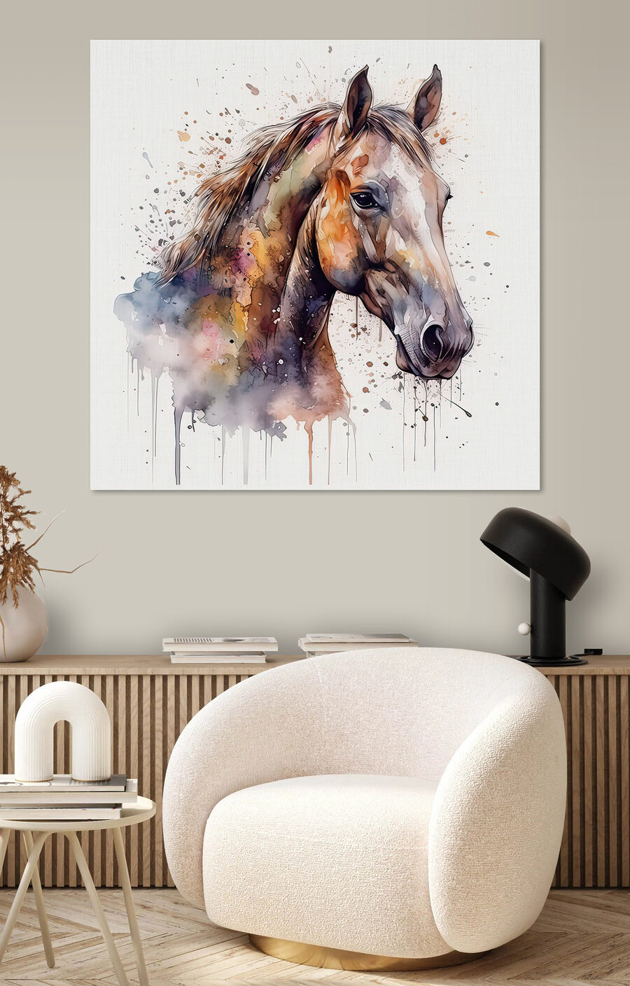 Cavalo em tons outonais num interior