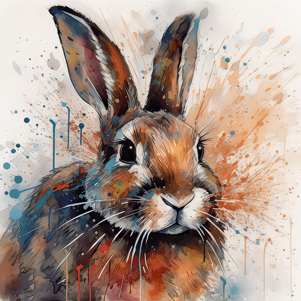 Coelho salpicado de tinta — design completo