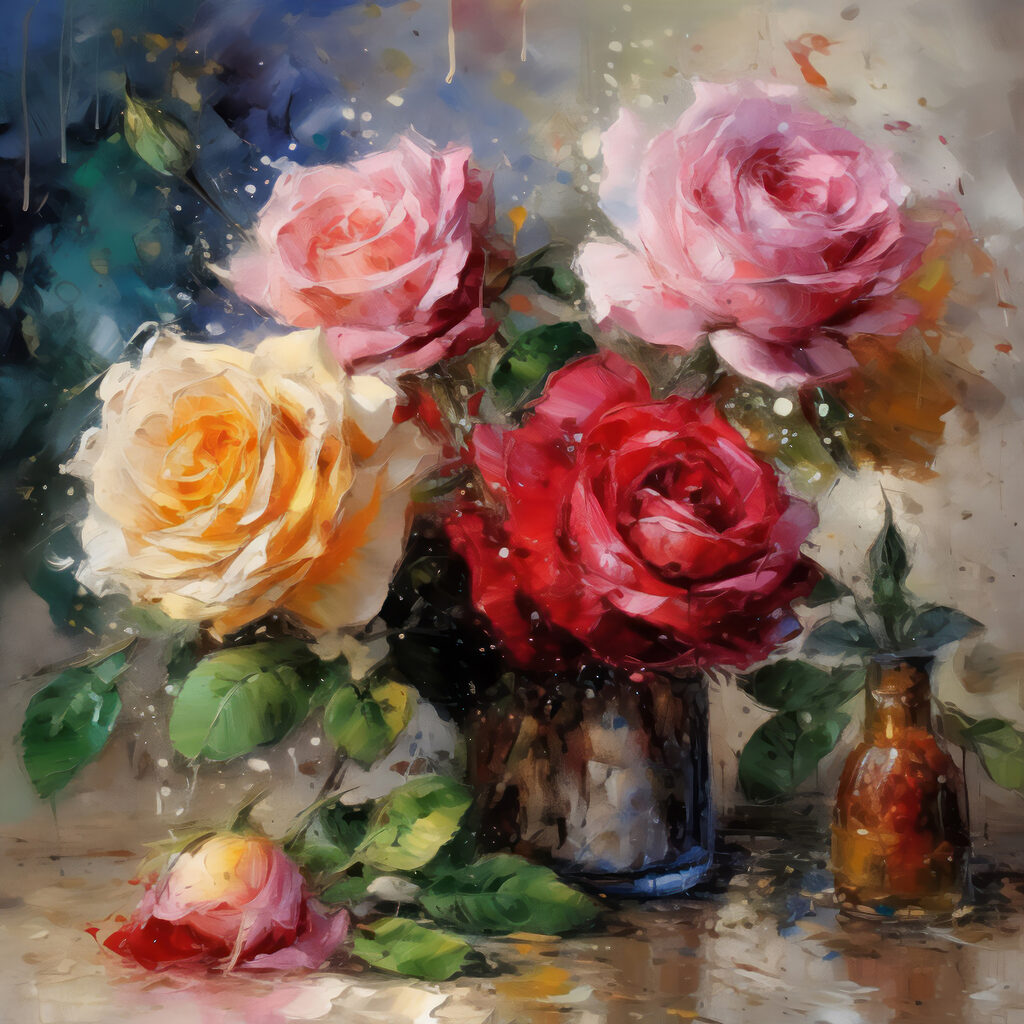 Rosas em vaso metálico — design completo