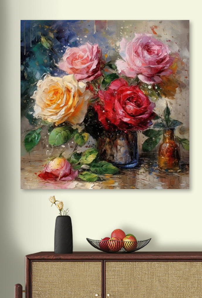 Rosas em vaso metálico — interior 2