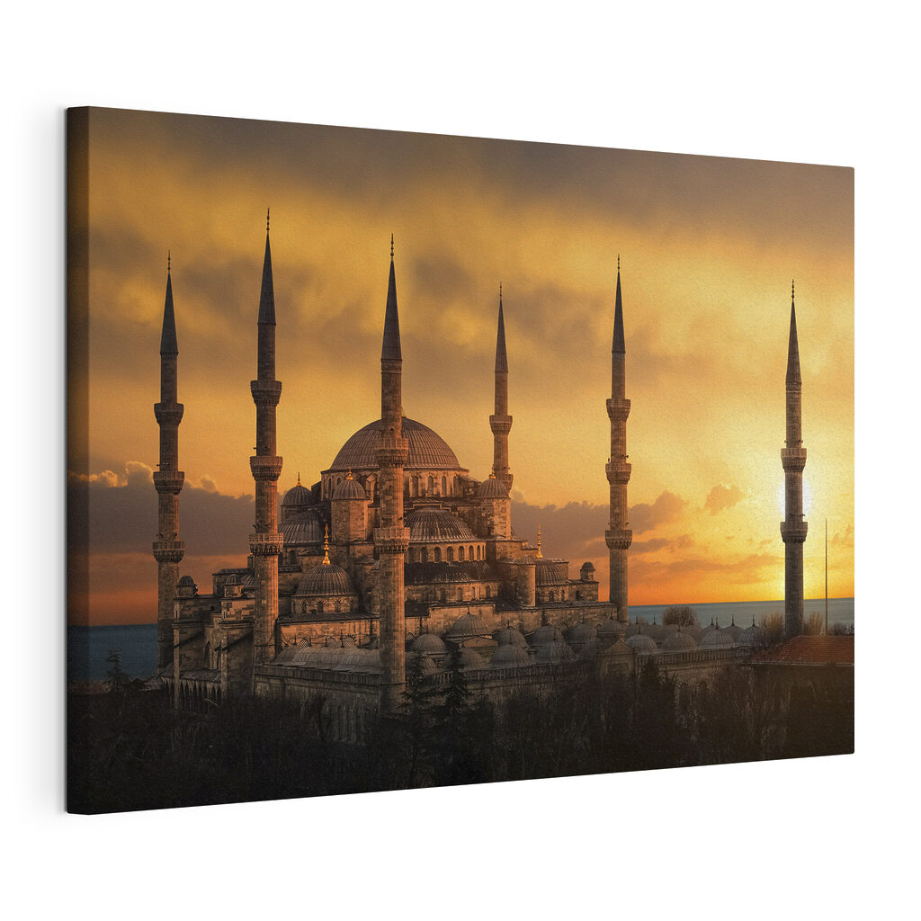Minaretes no entardecer, tela esticada e borda contínua