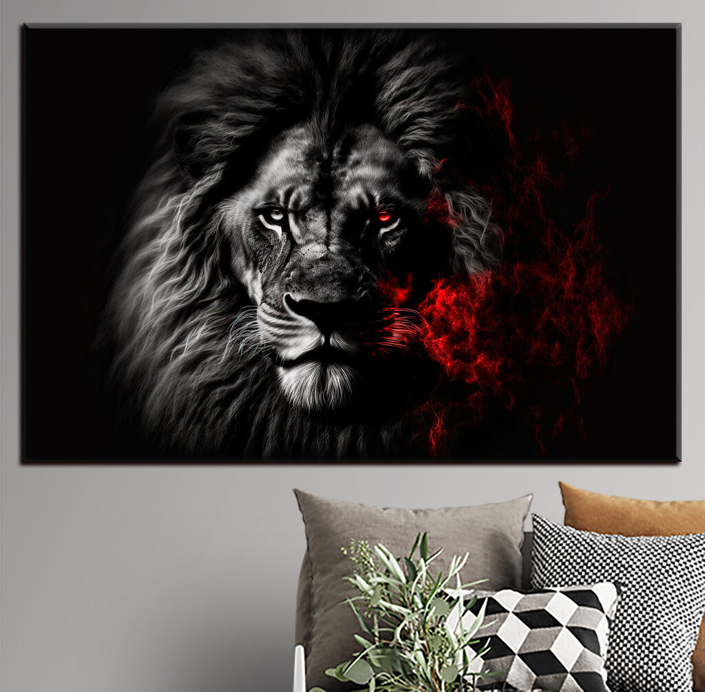 Leão em brilho vermelho — interior 1