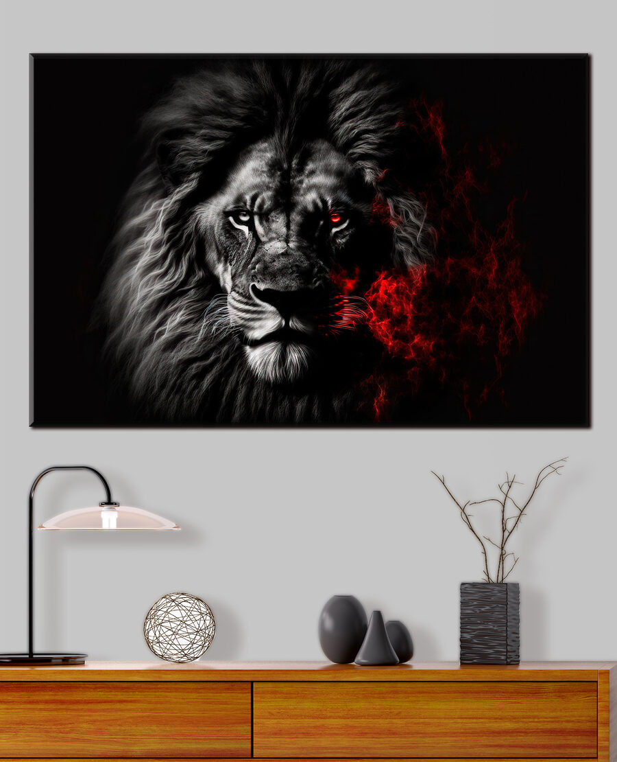 Leão em brilho vermelho — interior 3