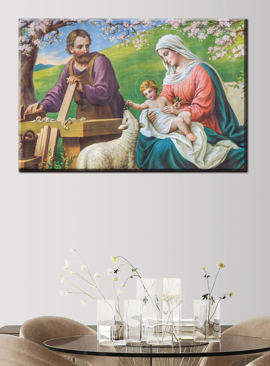 Família sob as flores num interior