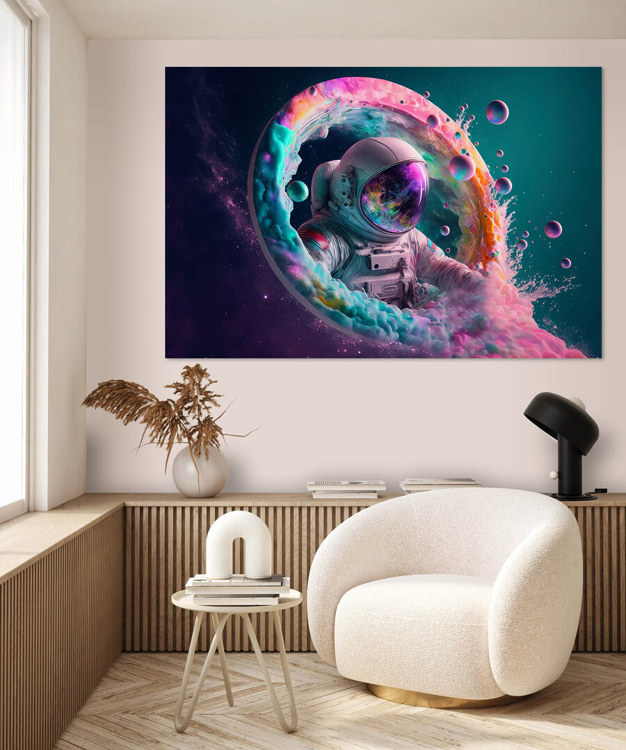 Astronauta em névoa colorida — interior 1