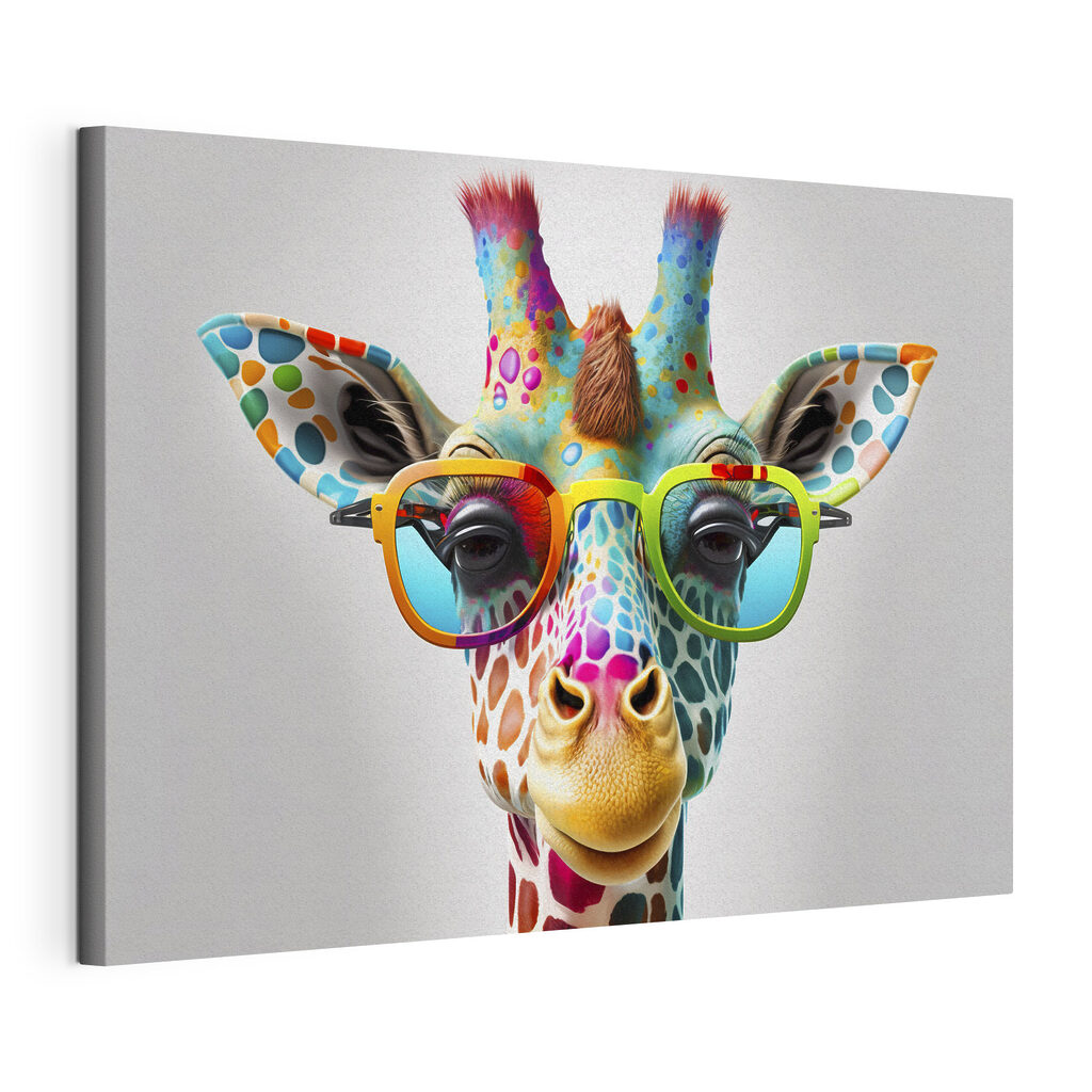 Girafa com óculos, tela esticada e borda contínua