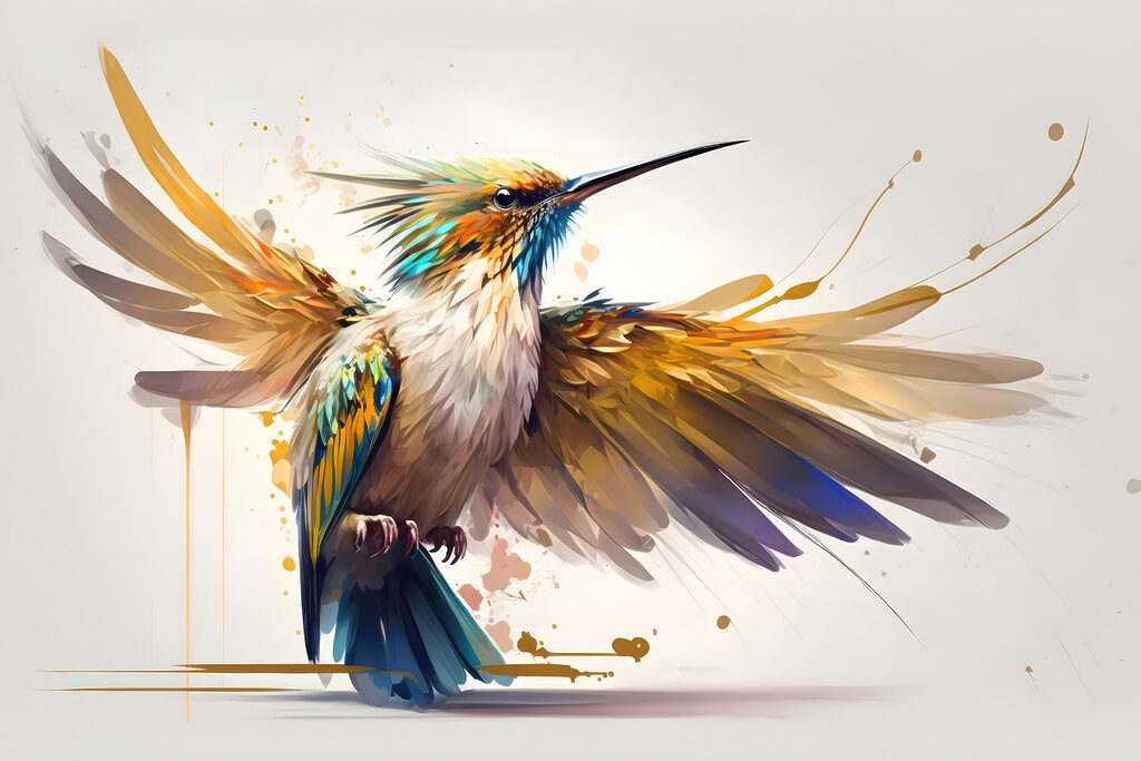 Colibri de asas abertas — design completo