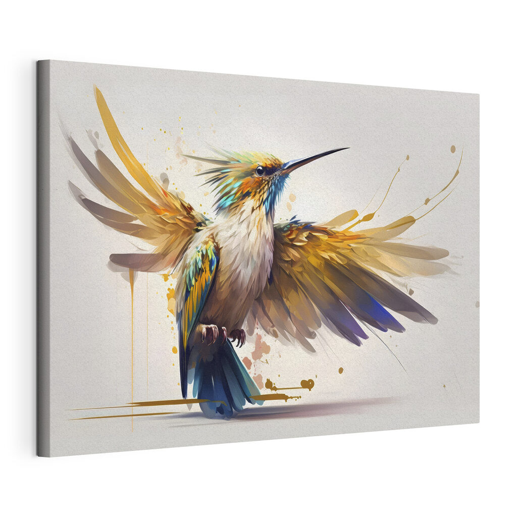 Colibri de asas abertas, tela esticada e borda contínua