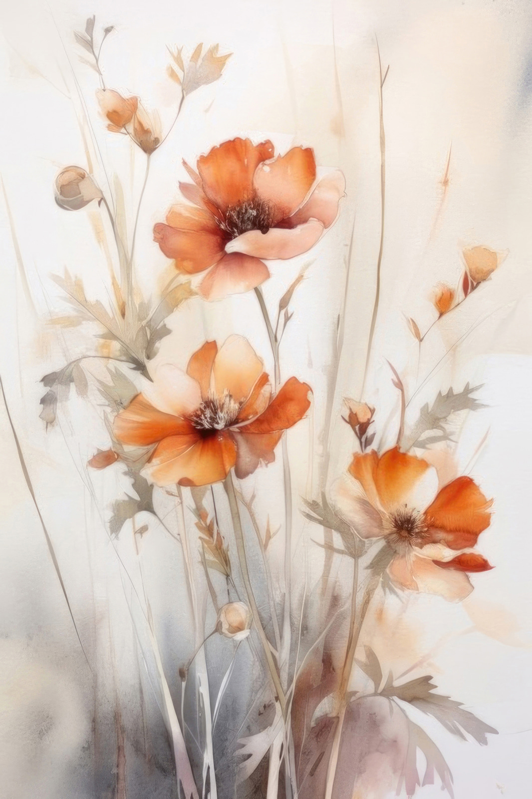 Flores laranja em hastes — design completo