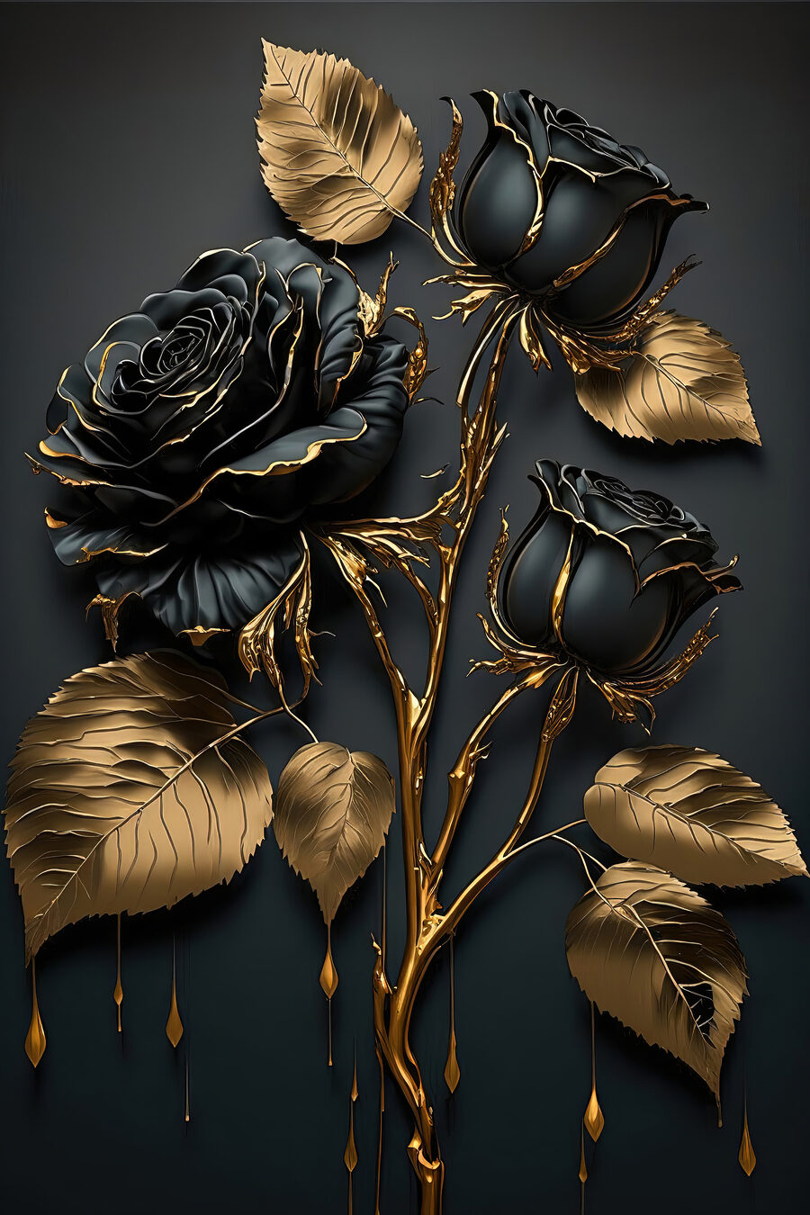 Rosas pretas com dourado — design completo